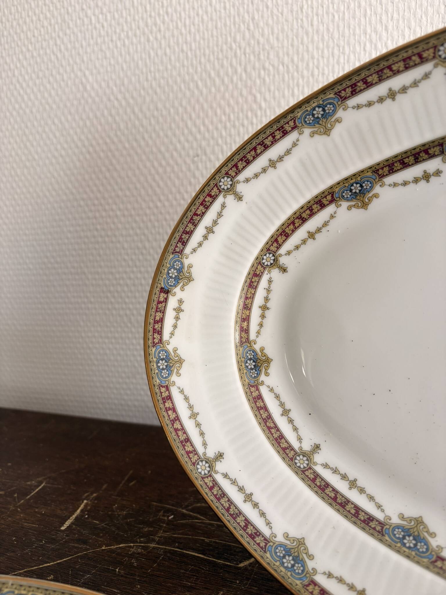 Lot 2 Plat Ovale Porcelaine Limoges Harreau Bord Godronné Style Néo Classiq