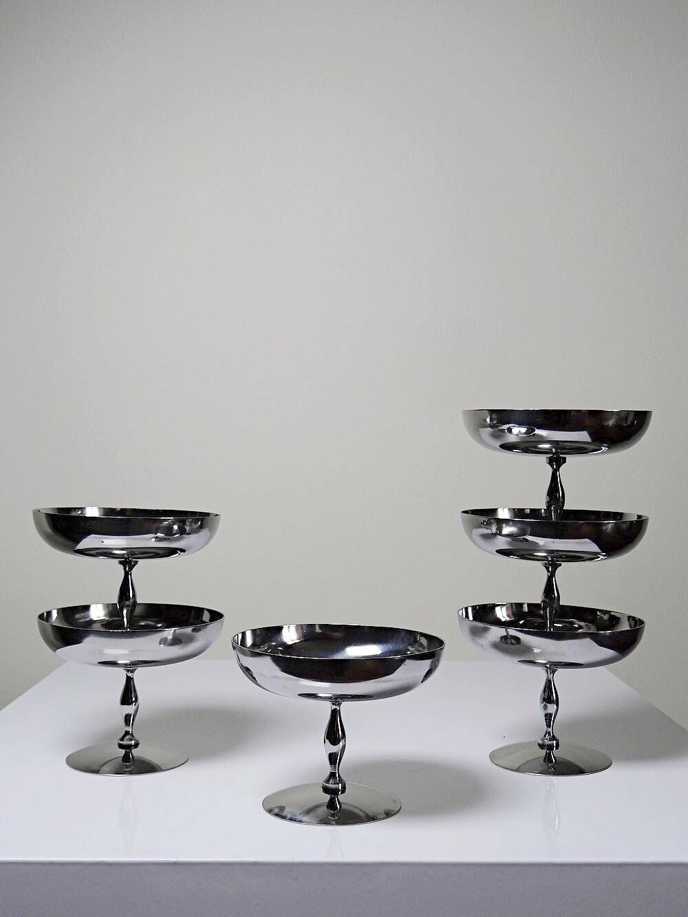 6 Coupelles à dessert sur pied en inox vintages style bistrot