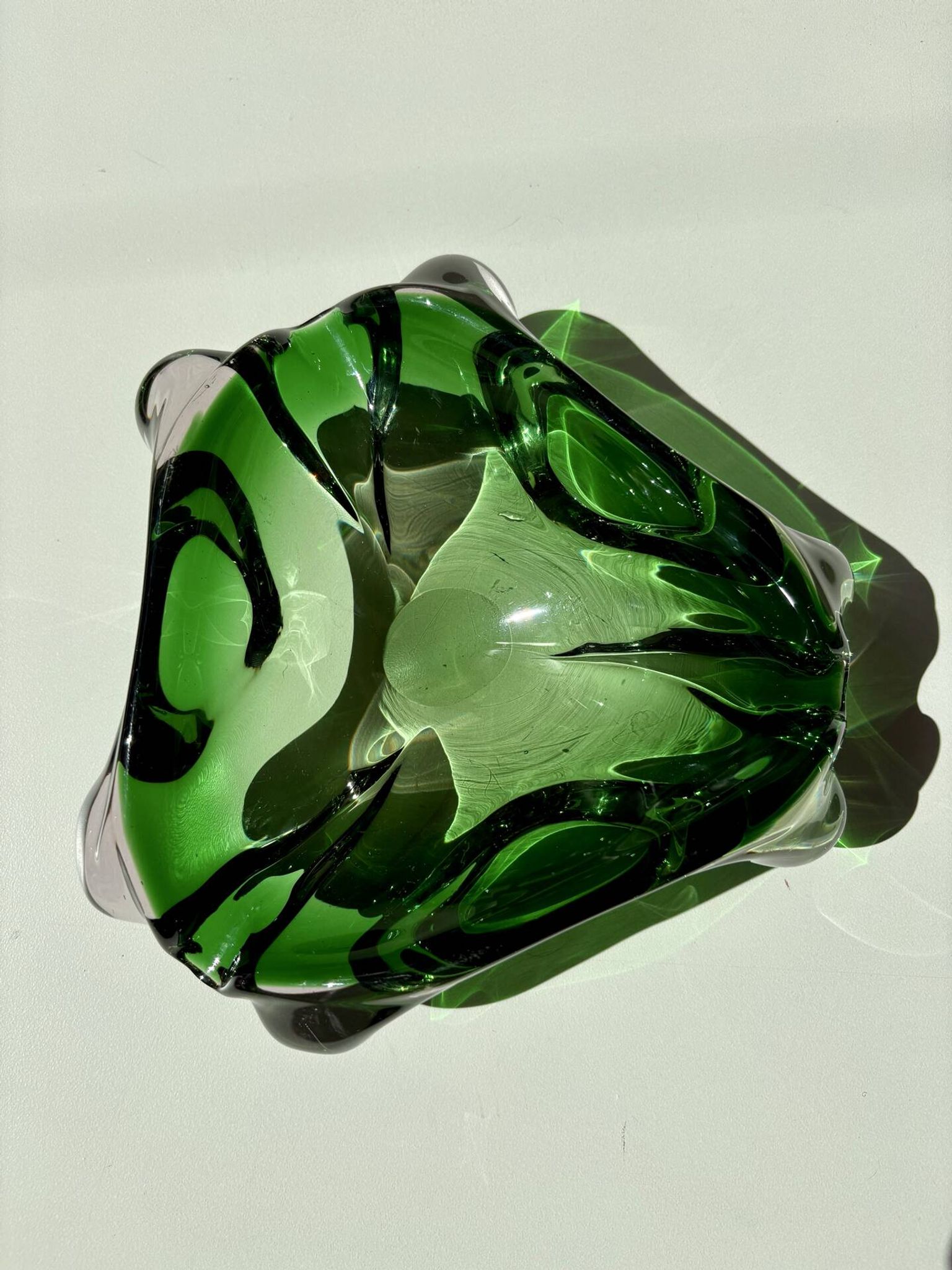 Green Murano glass ashtray/trinket dish from 1970.