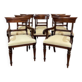 Série de 2 fauteuils et 6 chaises anglaises en acajou des années 1950