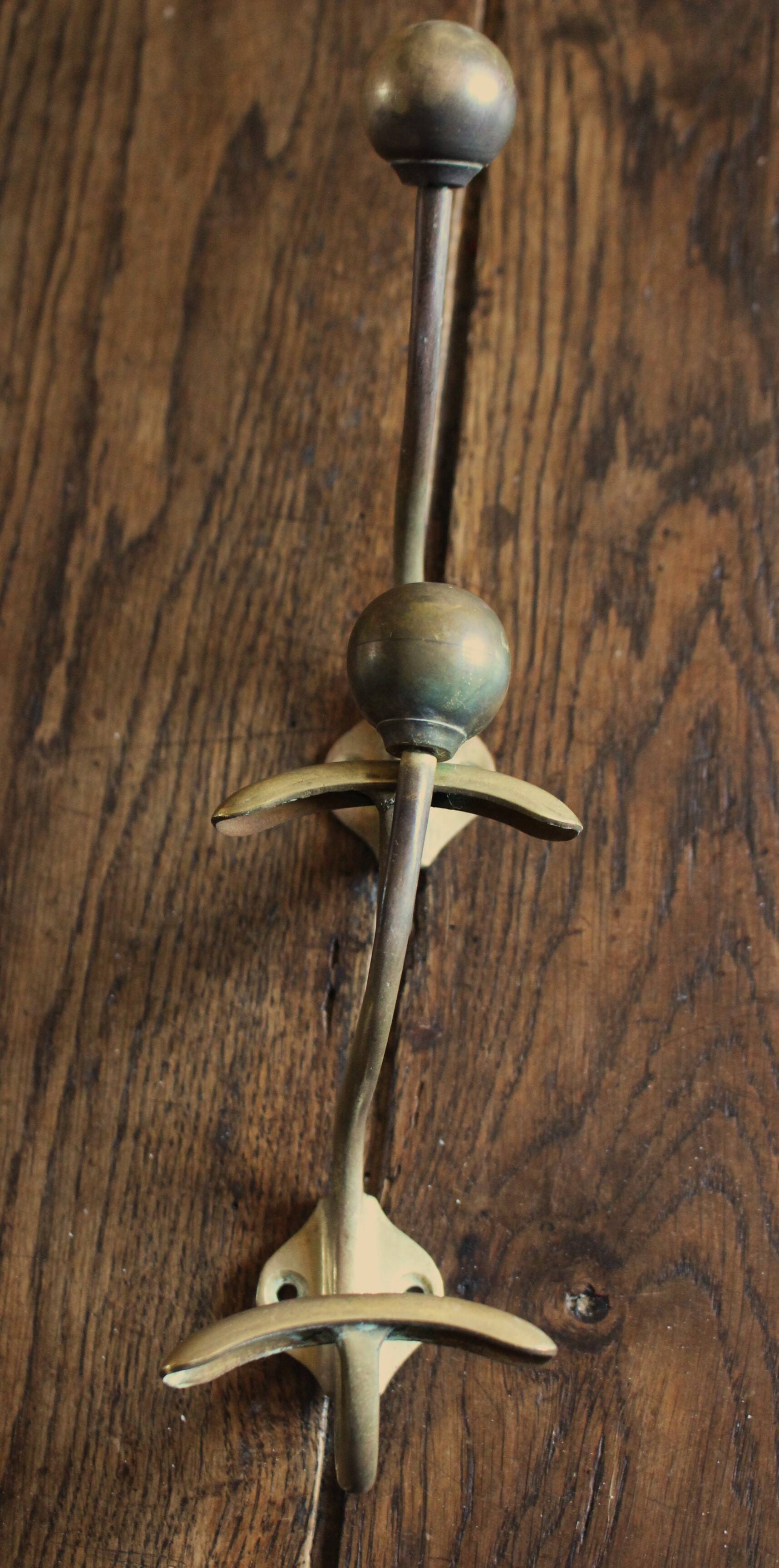 Set of 2 double coat hooks in brass