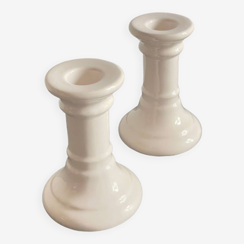 Pair of white ceramic candle holders