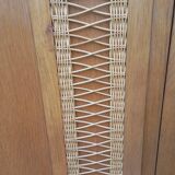Vintage oak and rattan wardrobe
