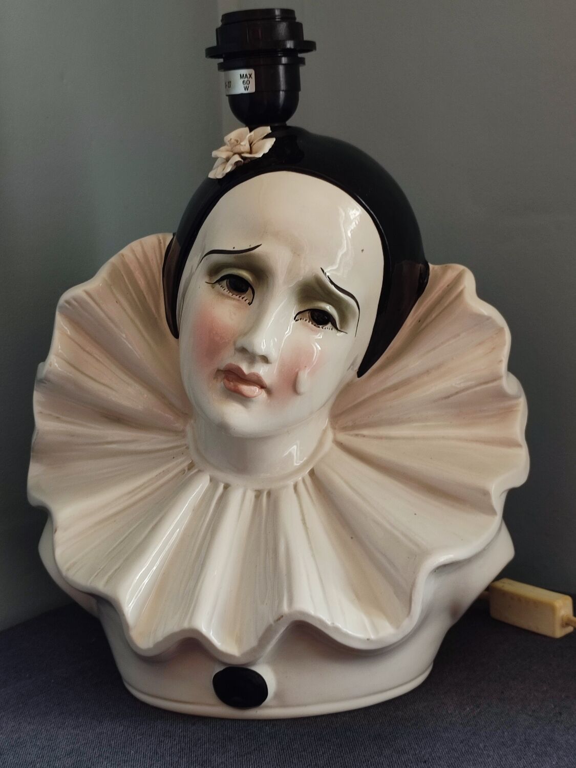 Vintage Pierrot ceramic lamp base.