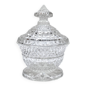 Cut crystal pot, cut crystal bonbonnière with diamond points, 1970