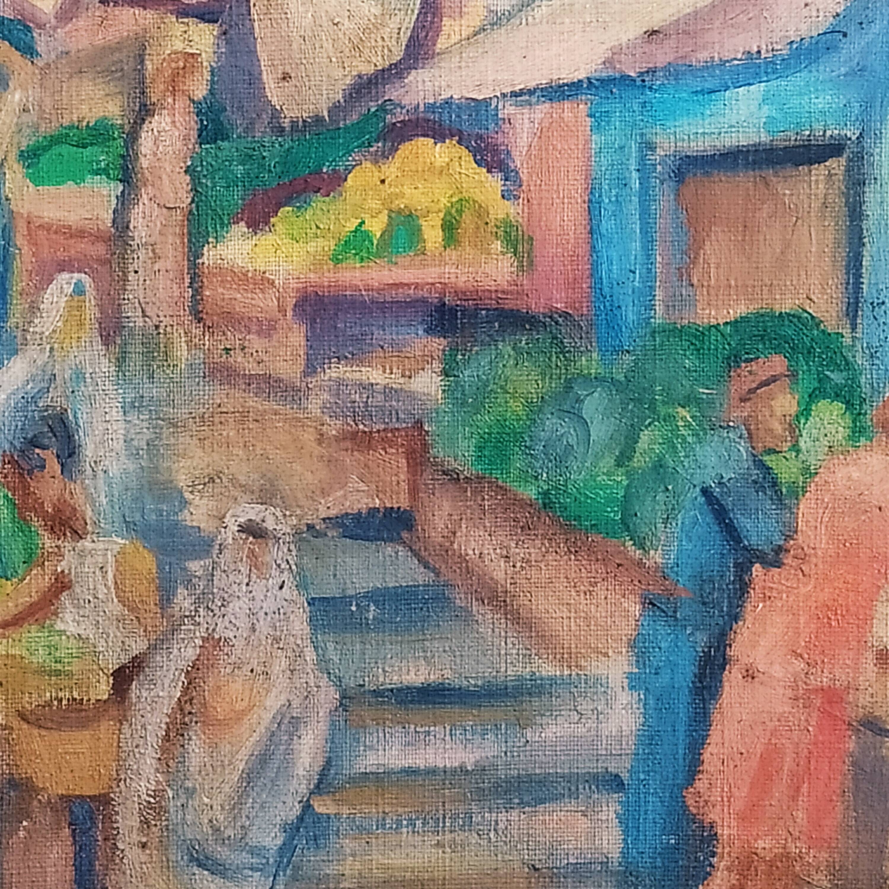 oil on canvas Orientalist street in Algiers signed Emile Claro
