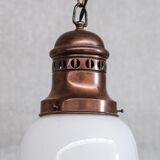 Antique two tone glass and copper pendant light