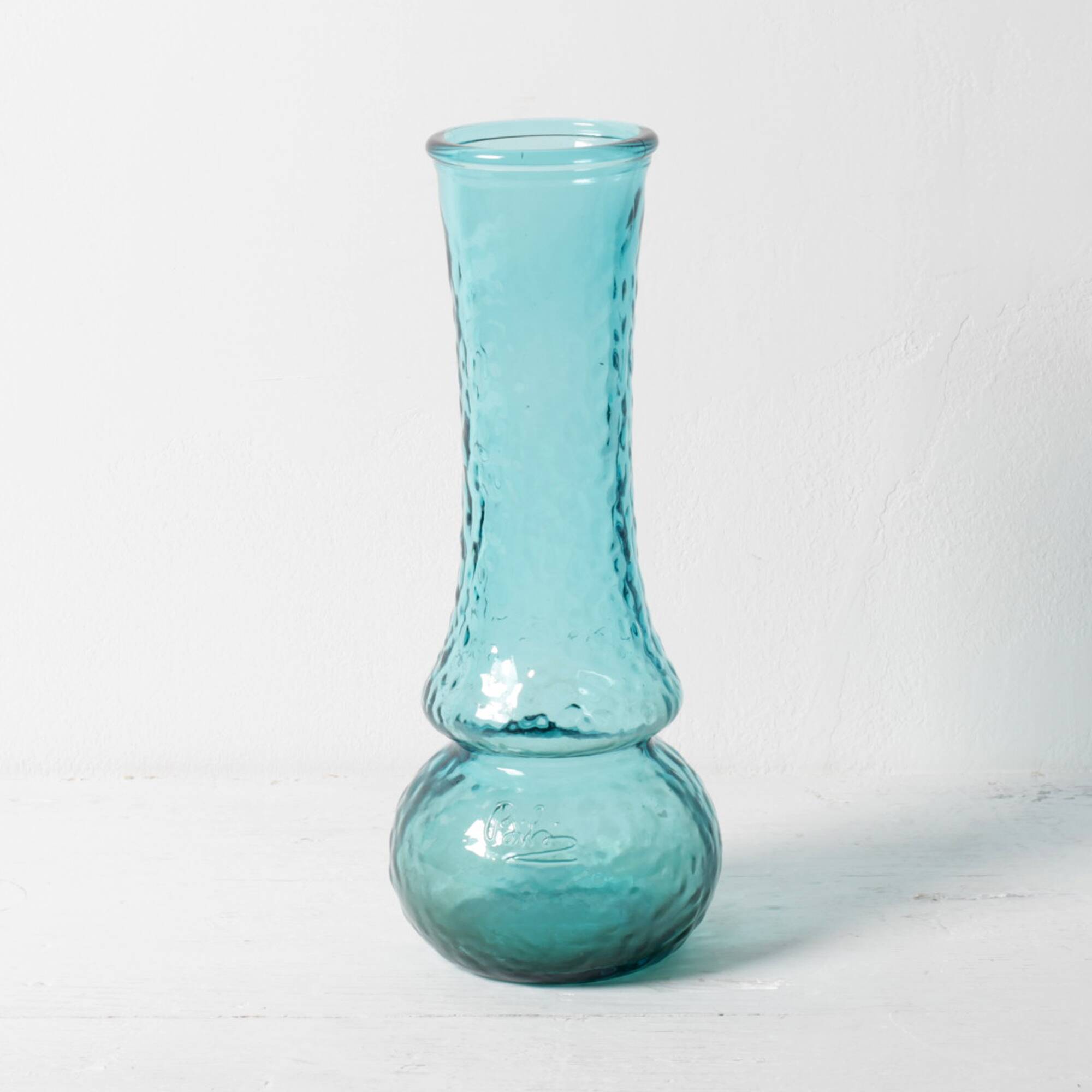 Turquoise Stylish Glass Flower Vase / Bibi / Italy / 1980s