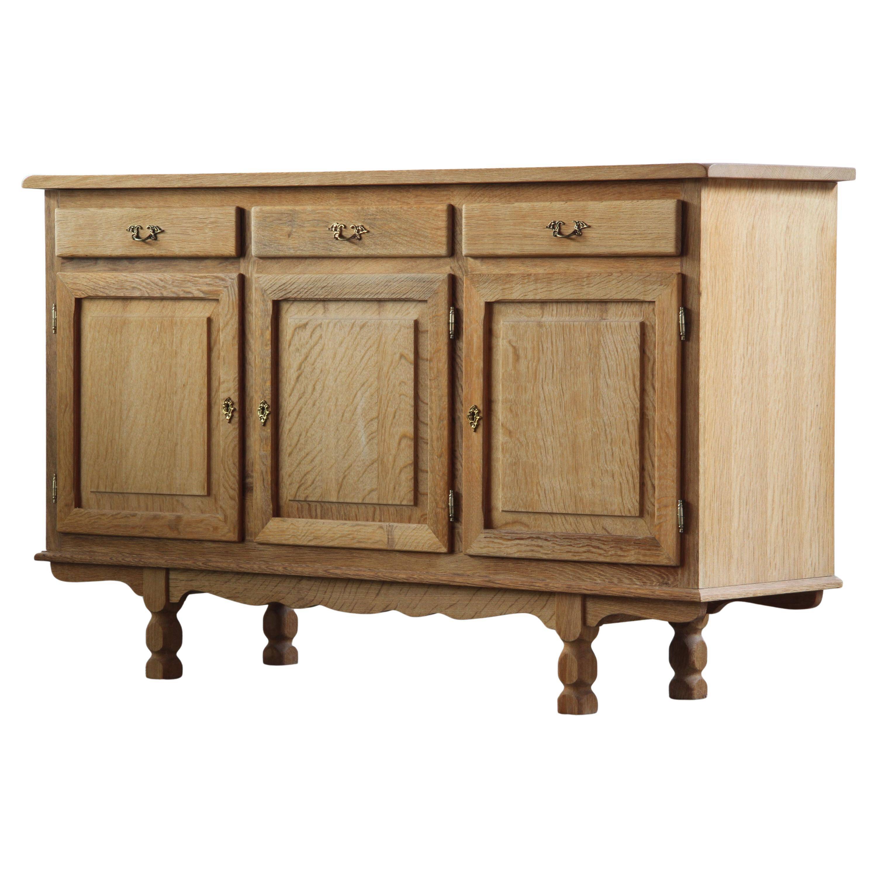 Vintage 1970s Danish Oak Low Cabinet / Sideboard, Henning Kjærnulf style