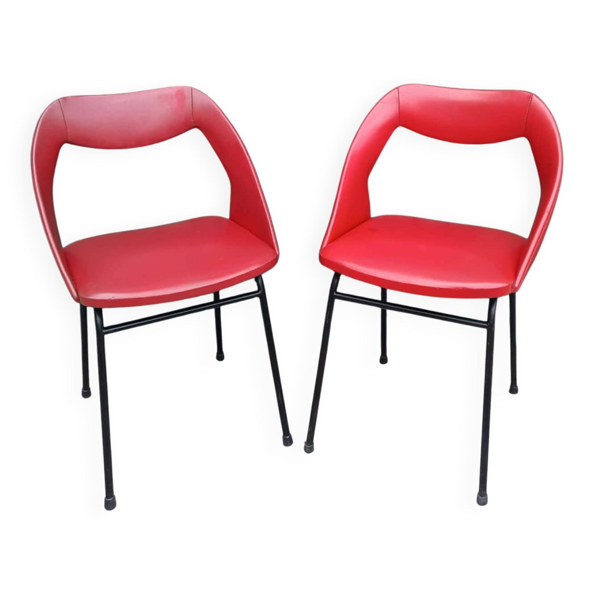 Paire de fauteuils Skaï rouge 1970