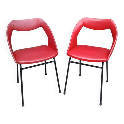 Paire de fauteuils Skaï rouge 1970