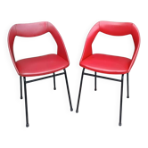 Paire de fauteuils Skaï rouge 1970