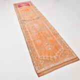 2x13 Soft Orange & Fuchsia Pattern Rug, Vintage Ousahk Runner Rug,90x381 Cm
