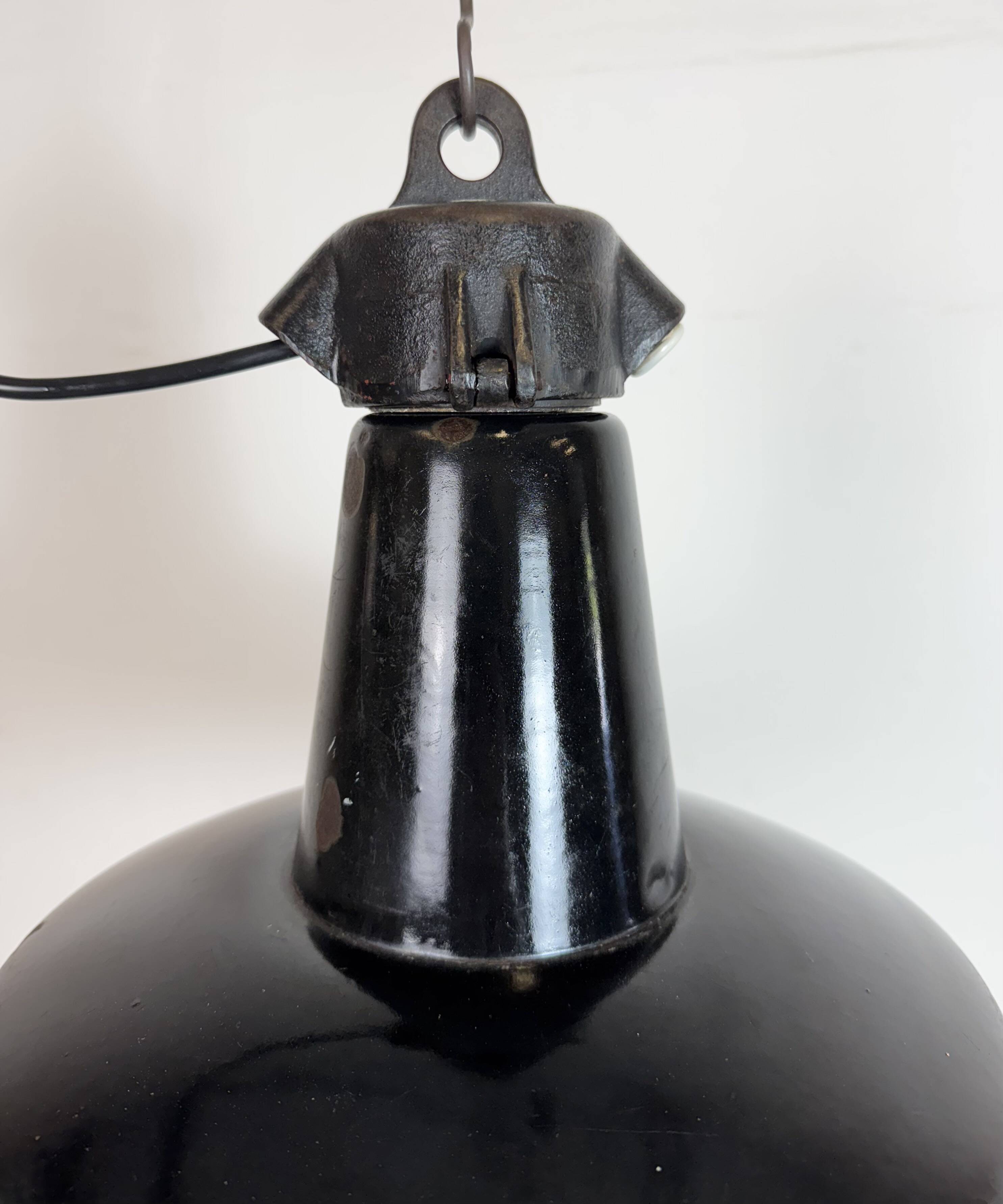 Industrial Black Enamel Factory Lamp with Cast Iron Top, 1950s