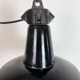 Industrial Black Enamel Factory Lamp with Cast Iron Top, 1950s