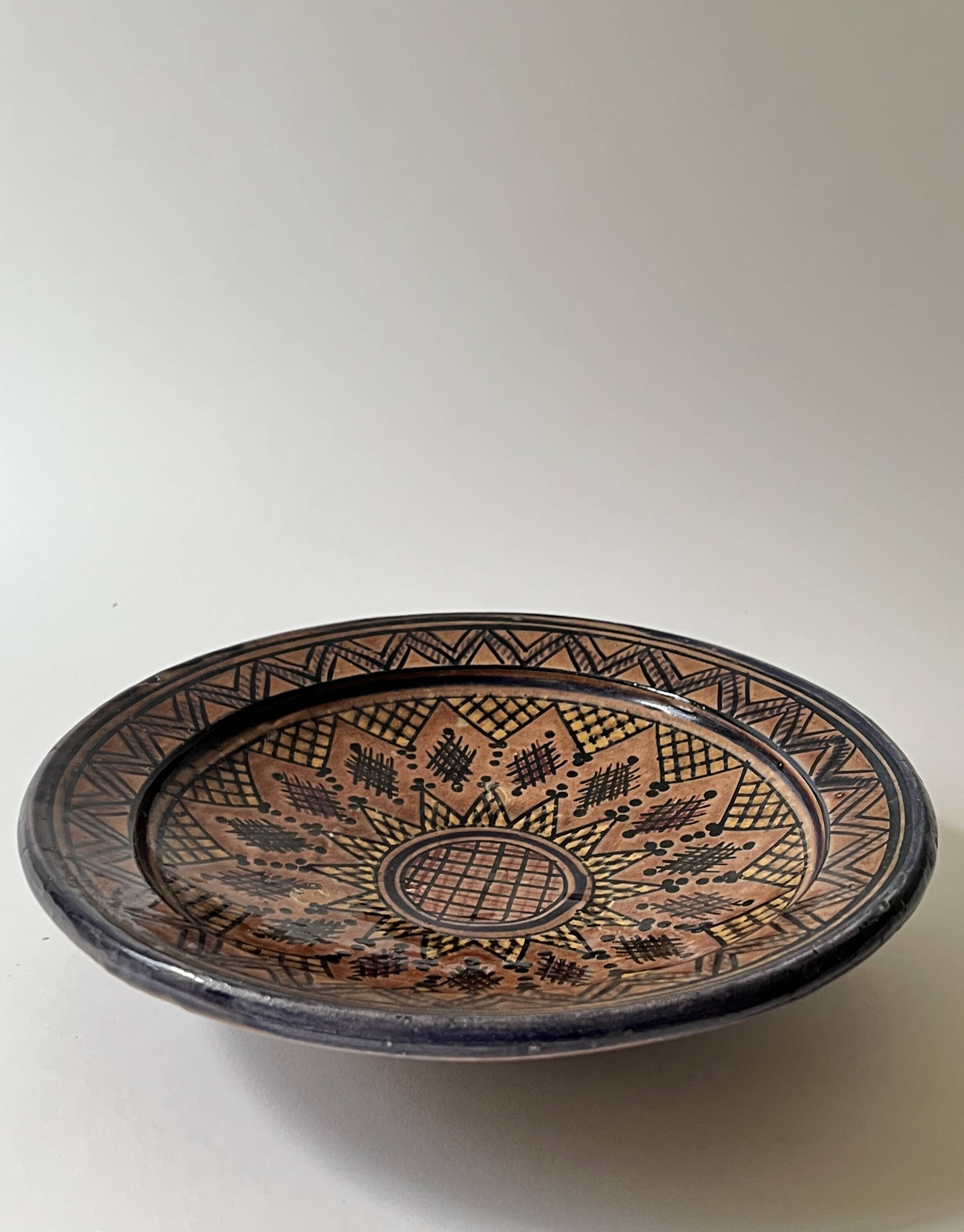 Vintage ceramic pottery salad bowl, signed, Berber work