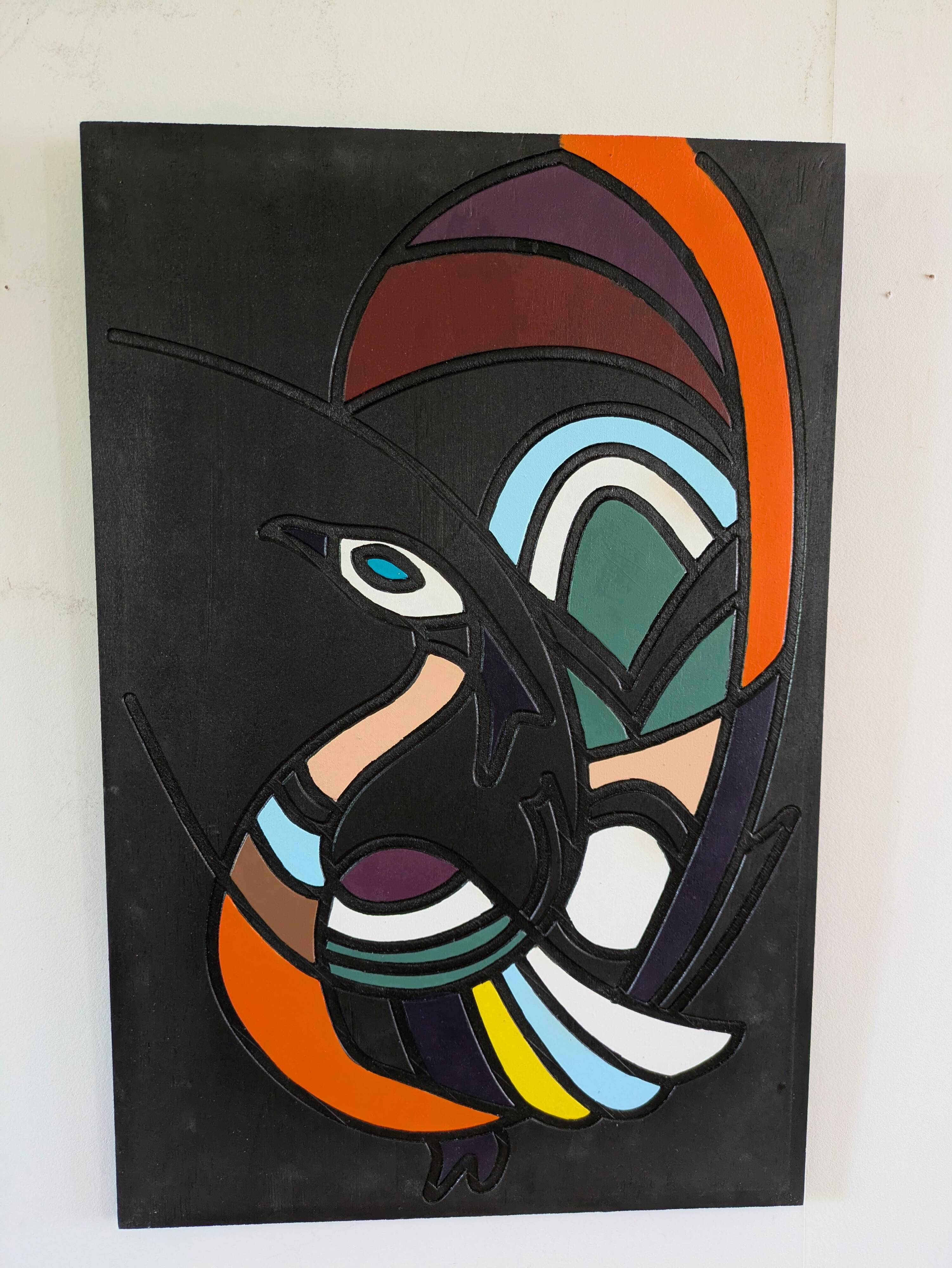 Carved tribal animal art painting