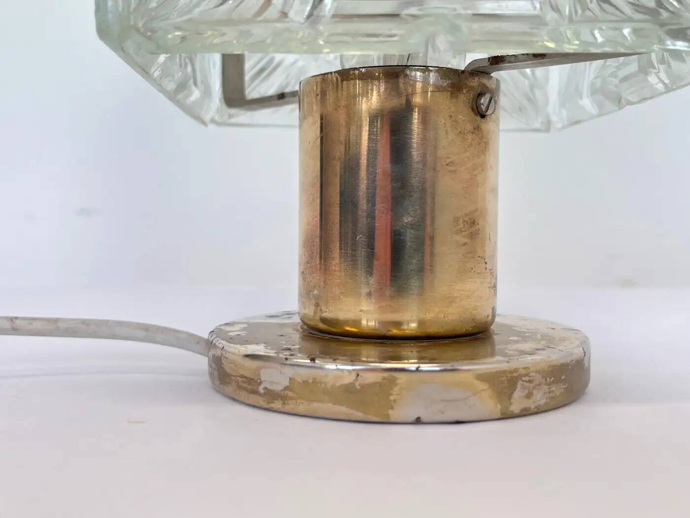 Design table crystal glass brass lamp by Kamenicky Senov, 1970s