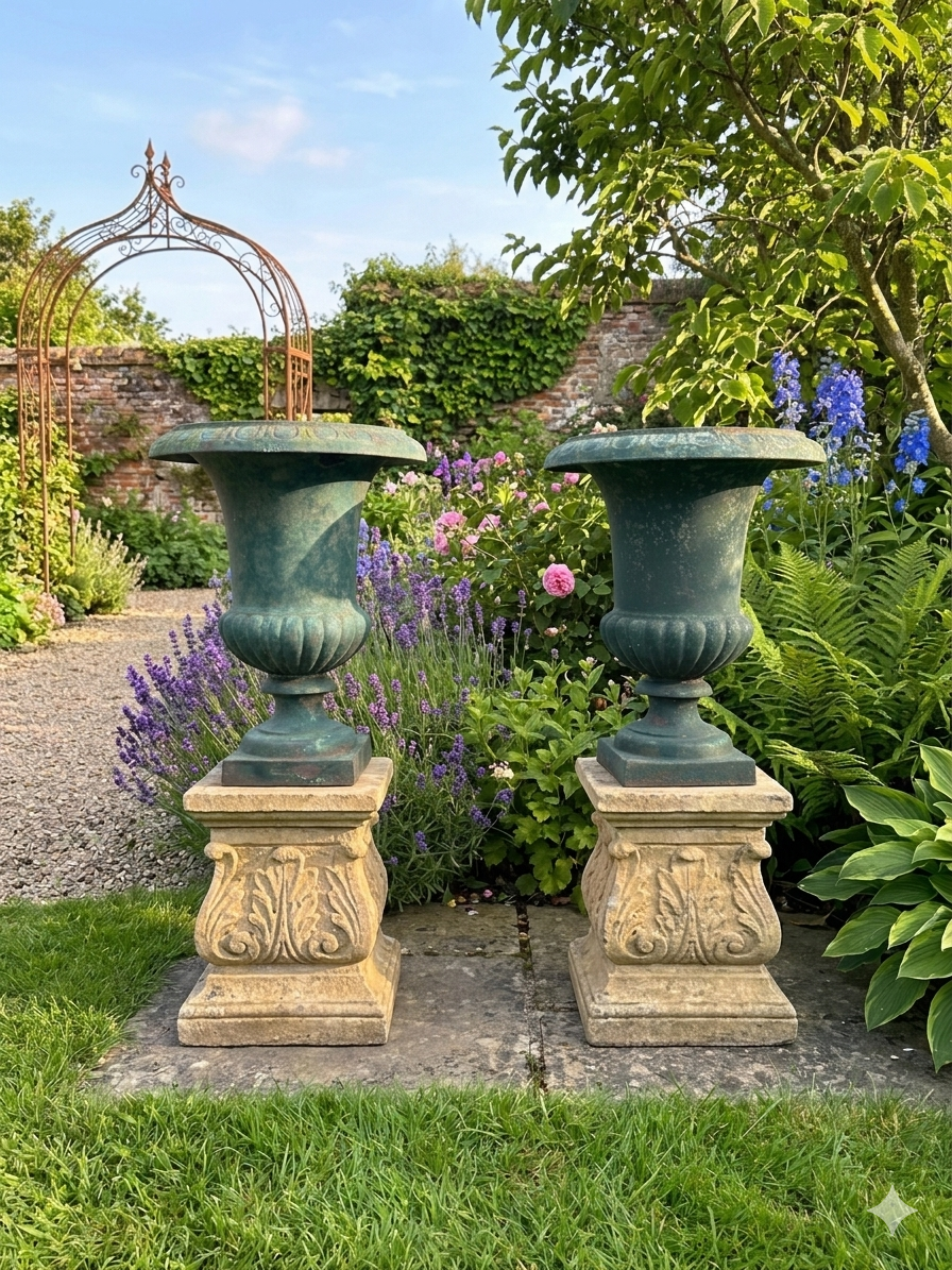 Pair of antique Medici vases in cast iron