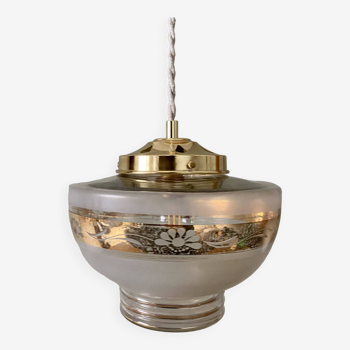 Vintage globe pendant light in white and gold frosted glass