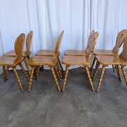 Set of 8 Vintage Tyrolean Heart Cutout Wooden Dining Chairs, Rustic Farmhou