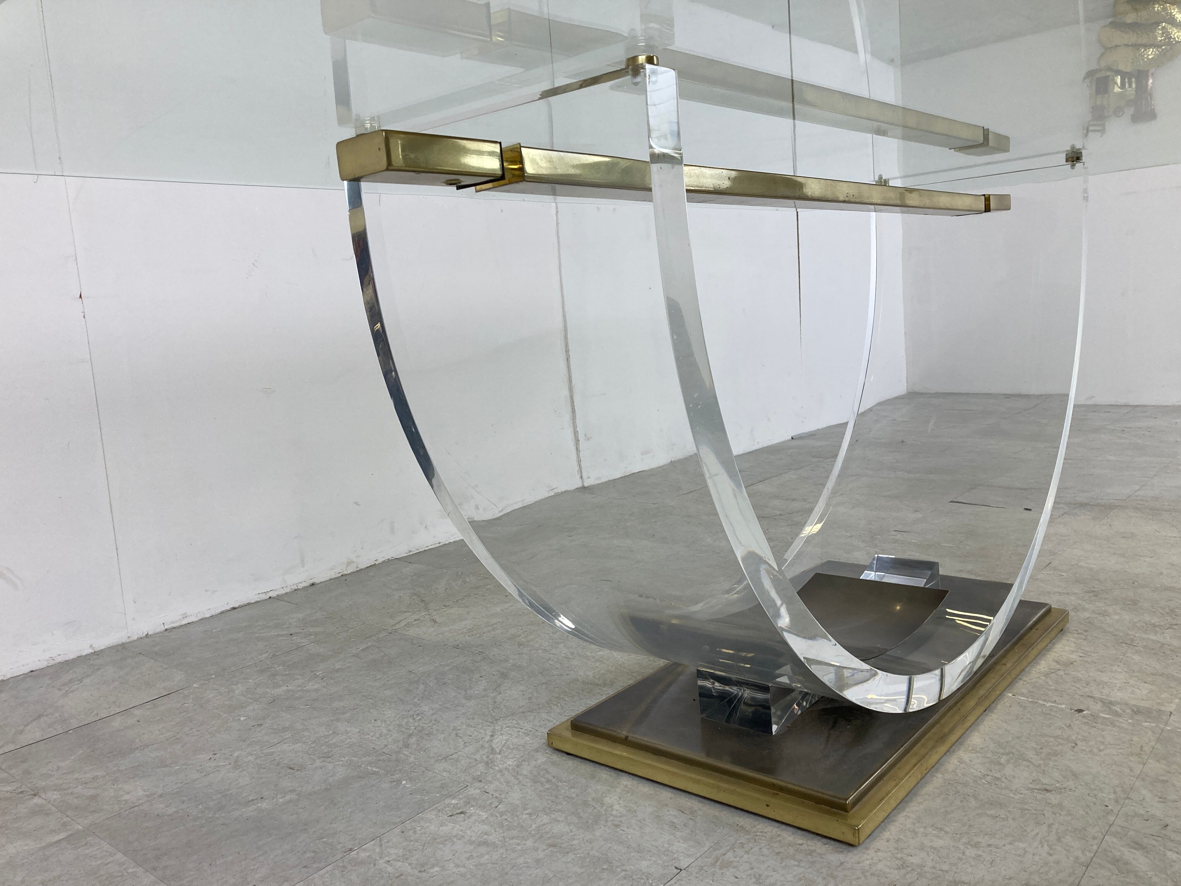 Vintage lucite and brass dining table, 1970s