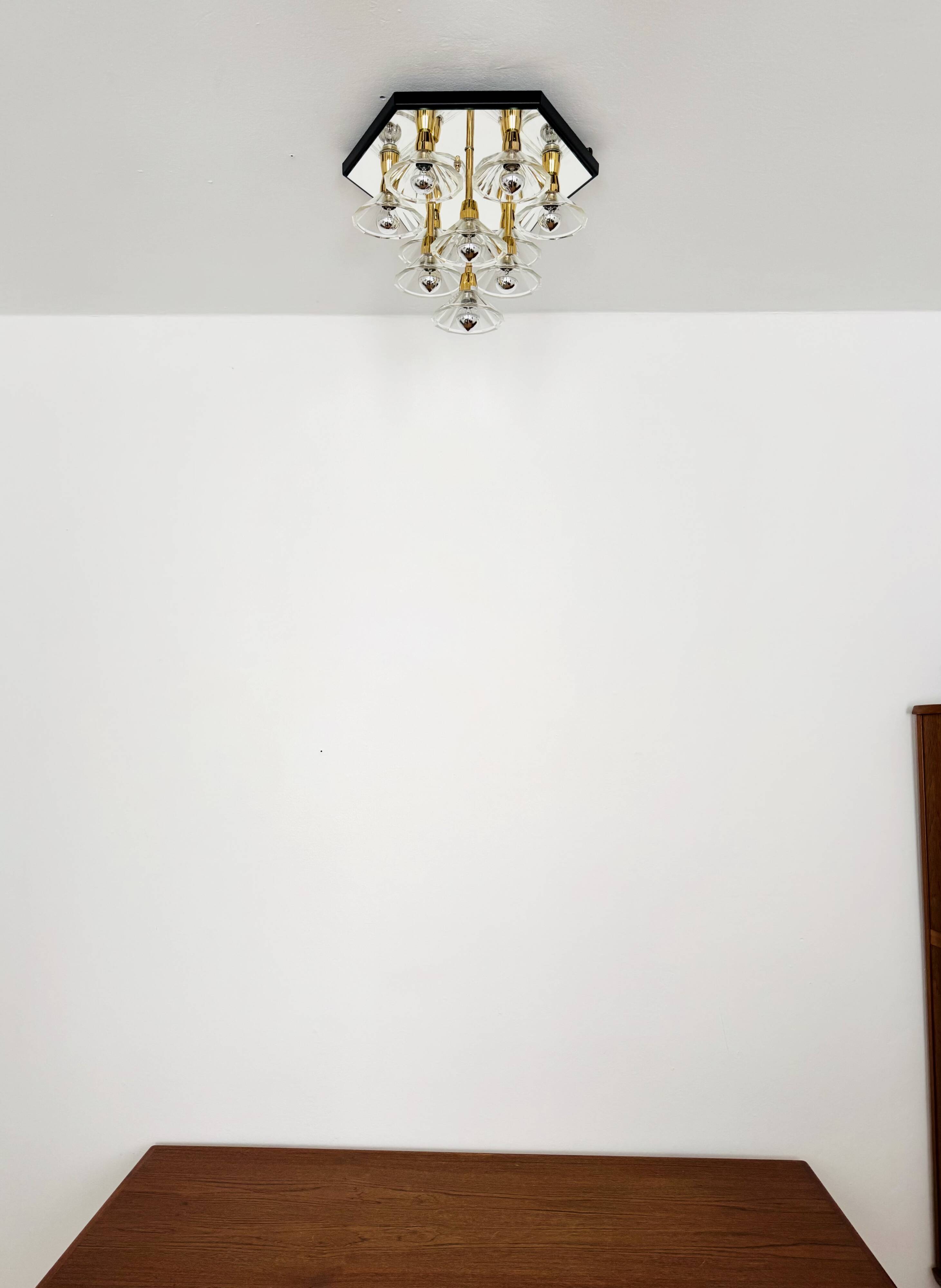 1980s Bicolor Glass Flush Chandelier by F. Fabbian