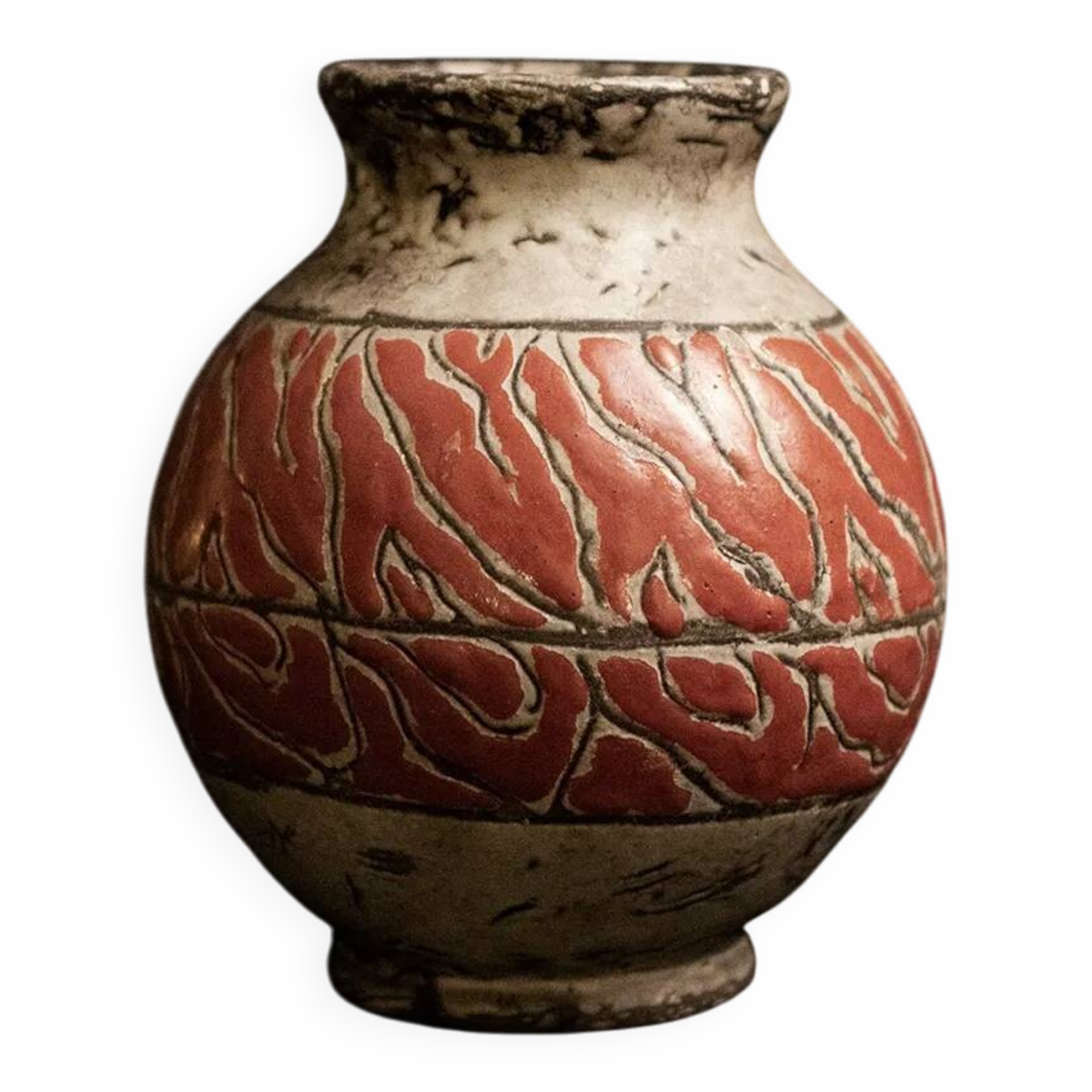 Textured glazed stoneware ball vase by Jérôme Massier, Vallauris