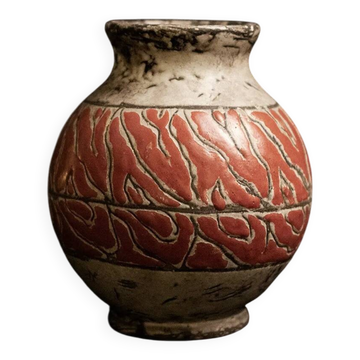 Vase boule en grès émaillé texturé par Jérôme Massier, Vallauris