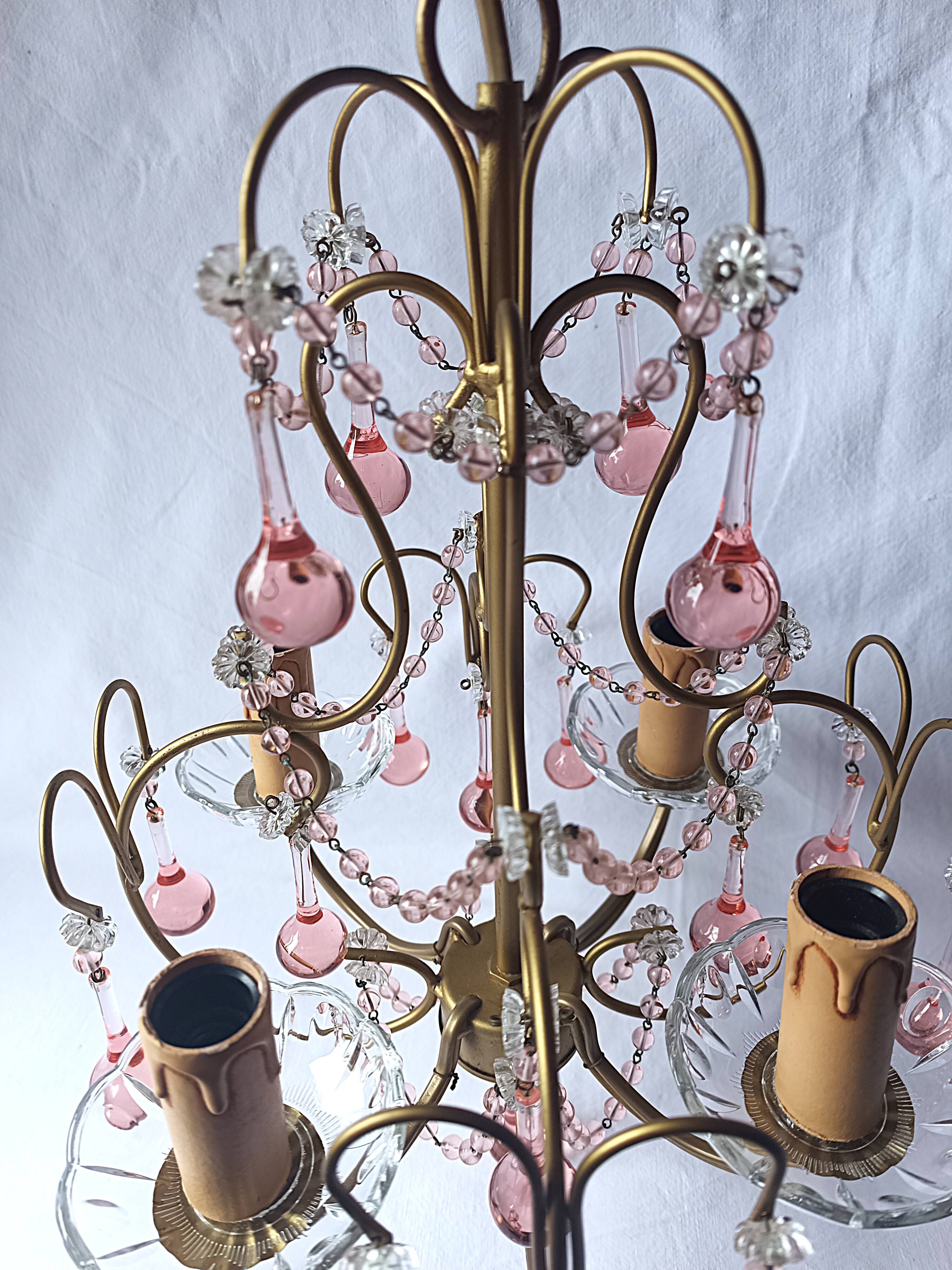 Vintage Murano drop pendant chandelier with pearl flower, 4 lights.