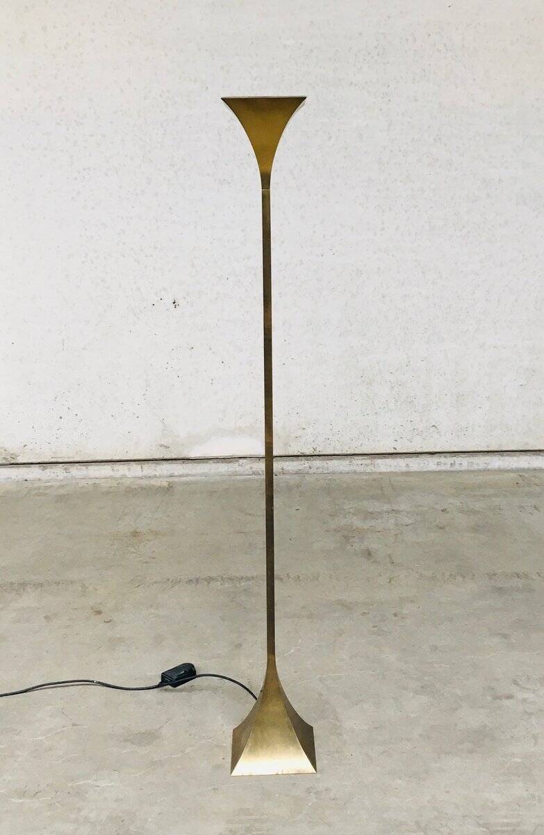 Postmodern Design Brass Fluted Torchiere Floor Lamp by Relco, Italy, 1980s