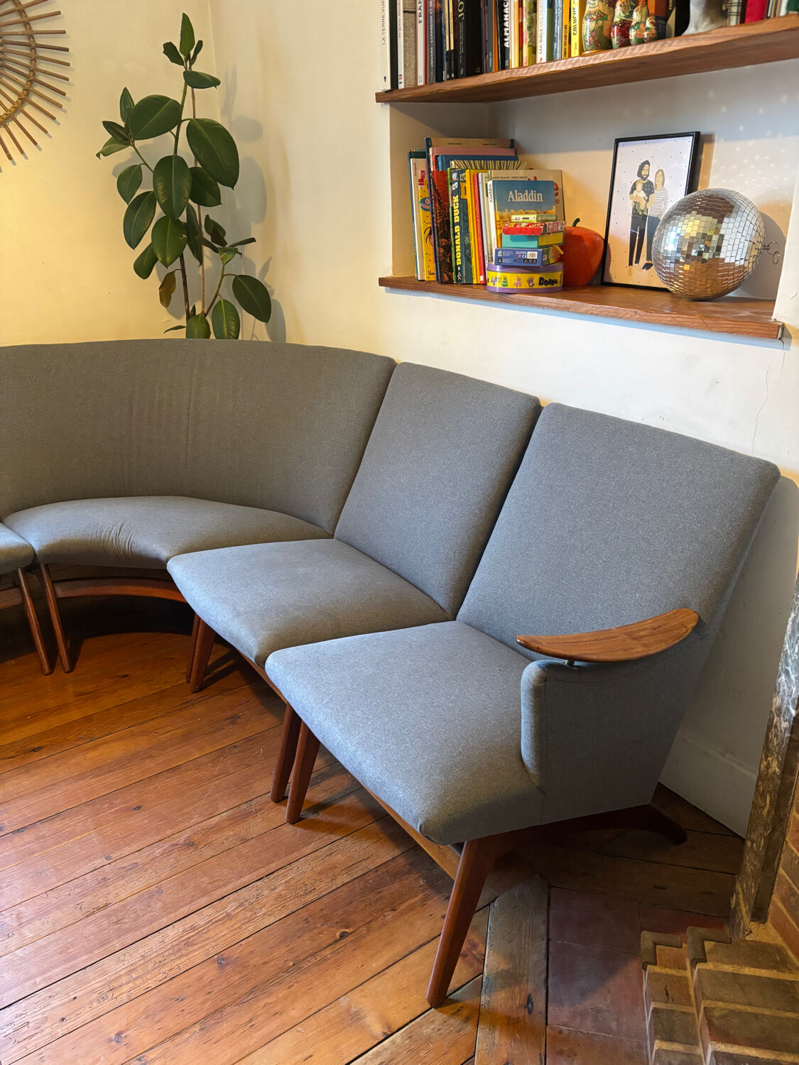 Vintage Scandinavian bench – Karl Sørlie & Sønner – restored, fabric