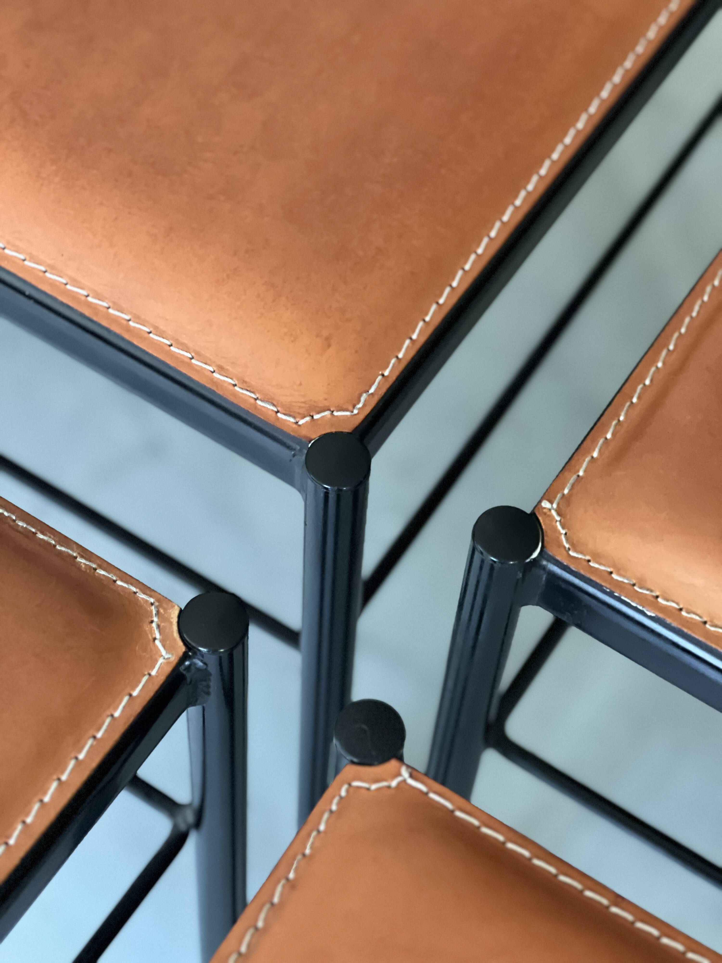 Cognac metal and leather chair, Arrben Italy design 1970