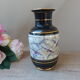Vintage black and gold vase, vase decorated with grooves, black marble ceramic vase, oriental vase.
