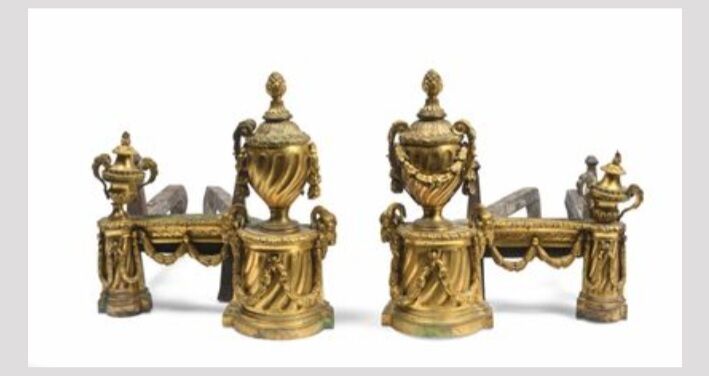 Pair of Louis XVI style chenets, 19th century