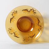 Vintage Amber Glass Bowl with Embossed Fish Pattern / Czech Repulic / 1980s