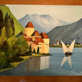 Tableau : gouache sur carton - Marine