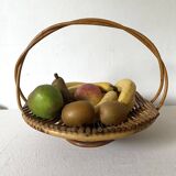 Rattan fruit basket with handle, 1970s