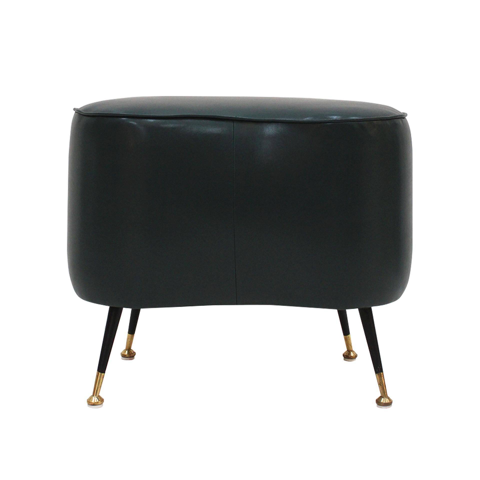 Pair of Italian Footstools in Solid Wood and Green Faux Leather, Italy, 1960s