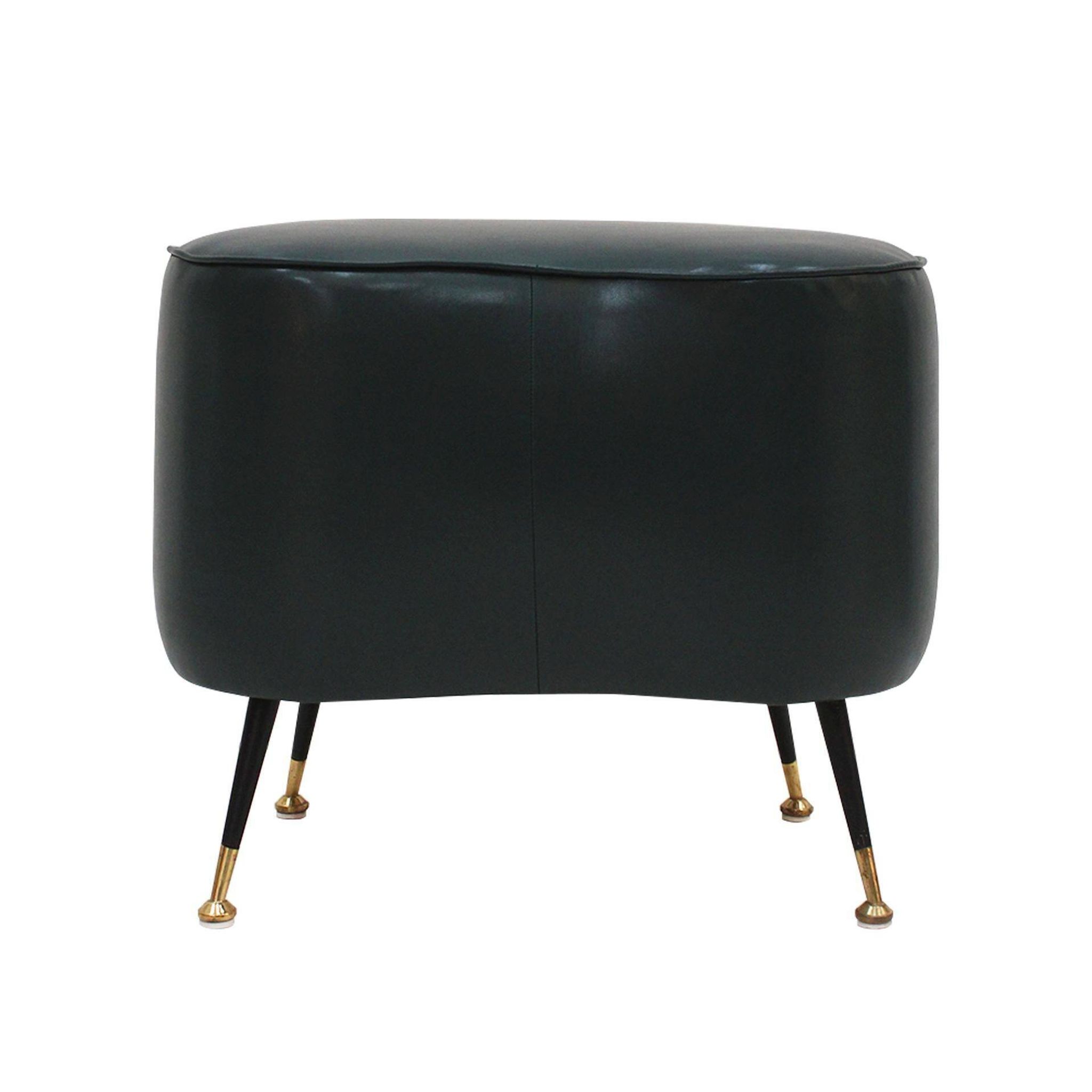 Pair of Italian Footstools in Solid Wood and Green Faux Leather, Italy, 1960s