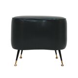 Pair of Italian Footstools in Solid Wood and Green Faux Leather, Italy, 1960s