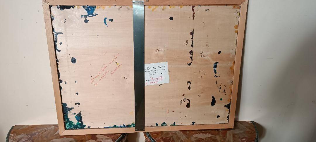 Abstract painting - gold leaf and enamel - Enzo Kocevar 1970s