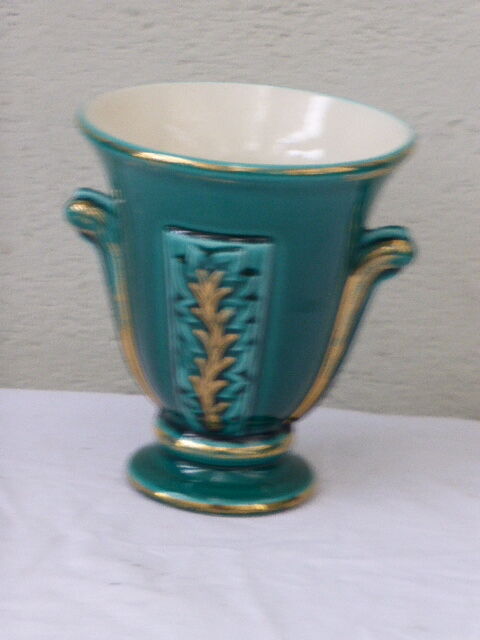 Amphora green enameled ceramic vase