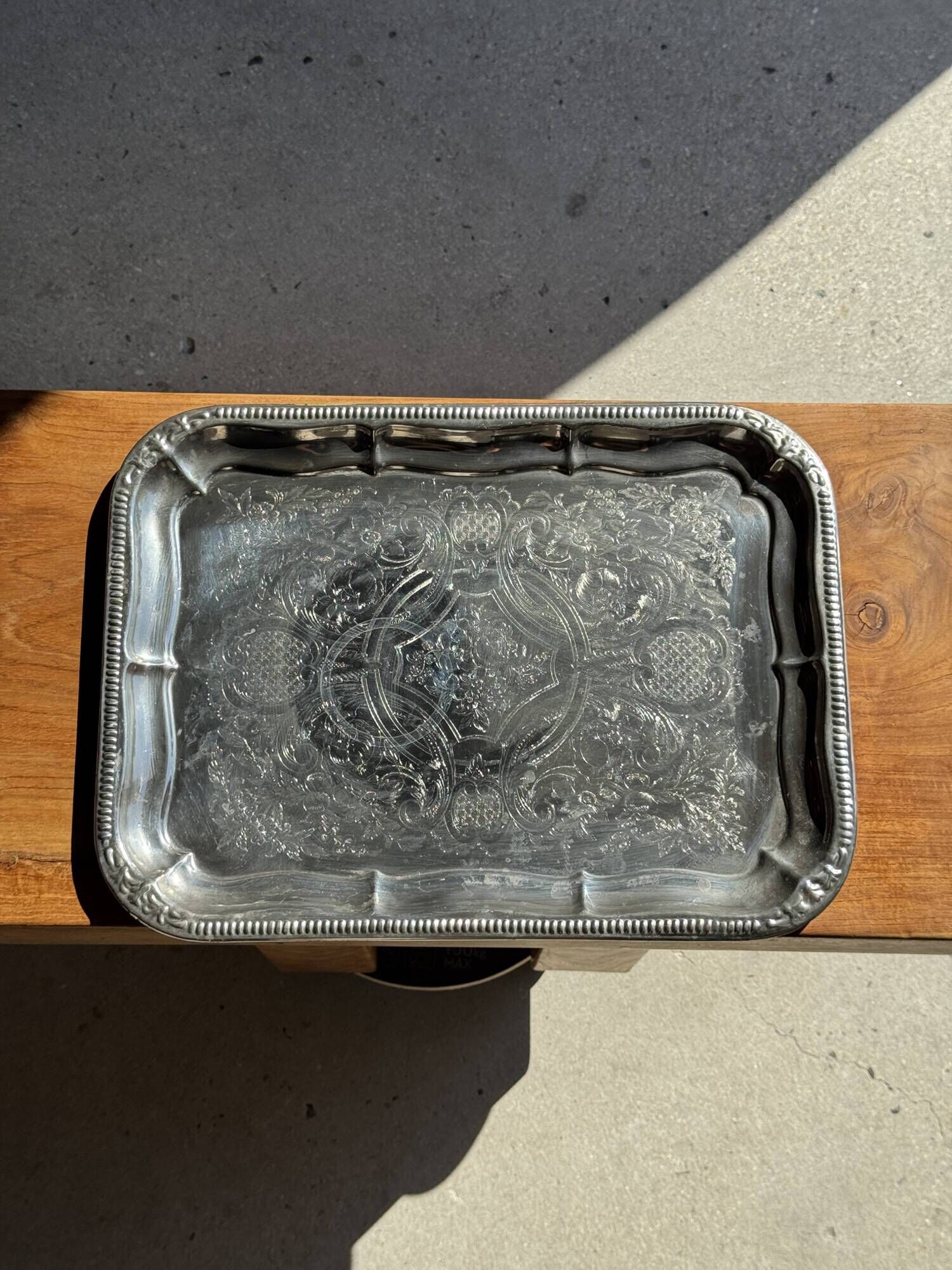 Large vintage silver-plated tray with a floral design in Art Nouveau style L4