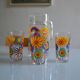 1970s orangeade service with orange flowers, 1 carafe + 3 glasses.