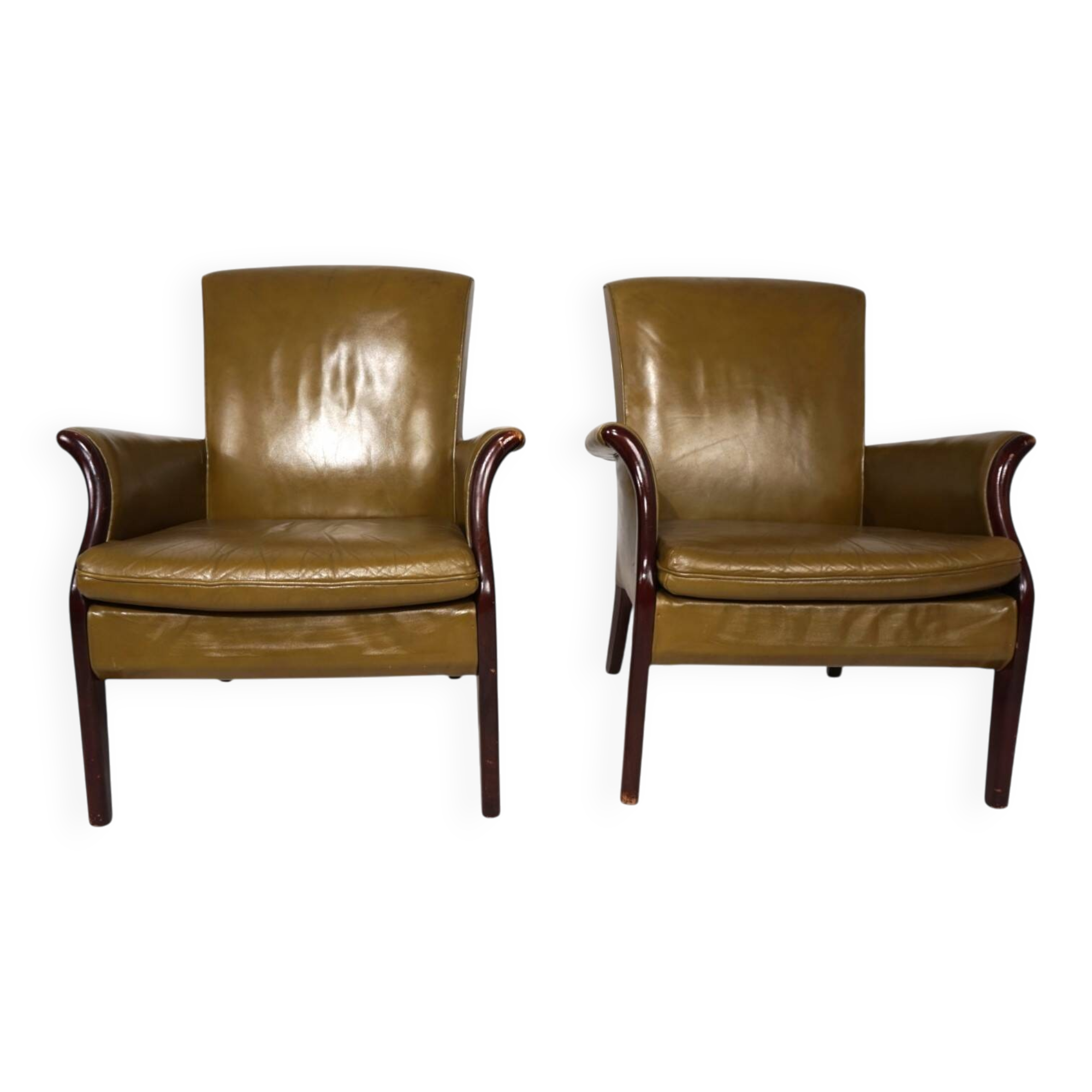 Set of two moss green Froxfield leather armchairs by Parker Knoll, 1960