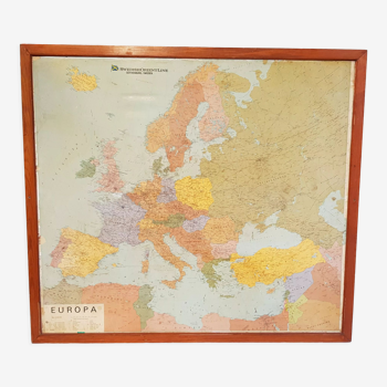 Carte ancienne Europe provenant d'une compagnie maritime suédoise avec cadre bois