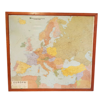 Carte ancienne Europe provenant d'une compagnie maritime suédoise avec cadre bois