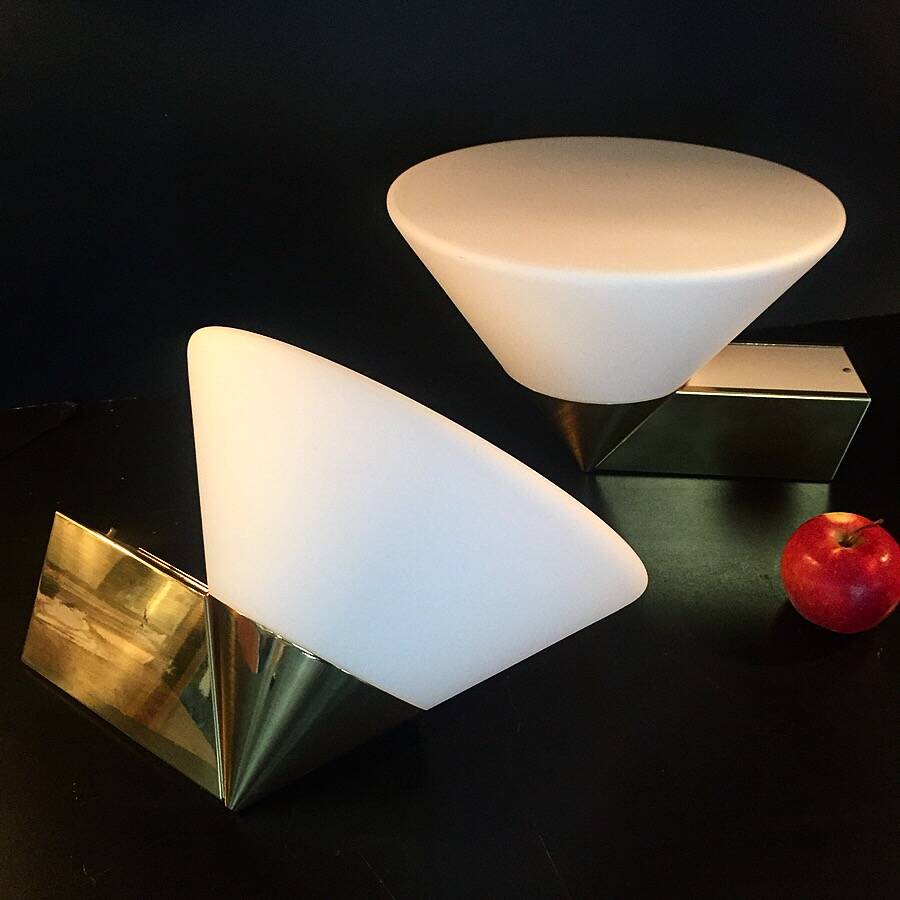 Brass and opaline wall lamp Limburg Germany 1970