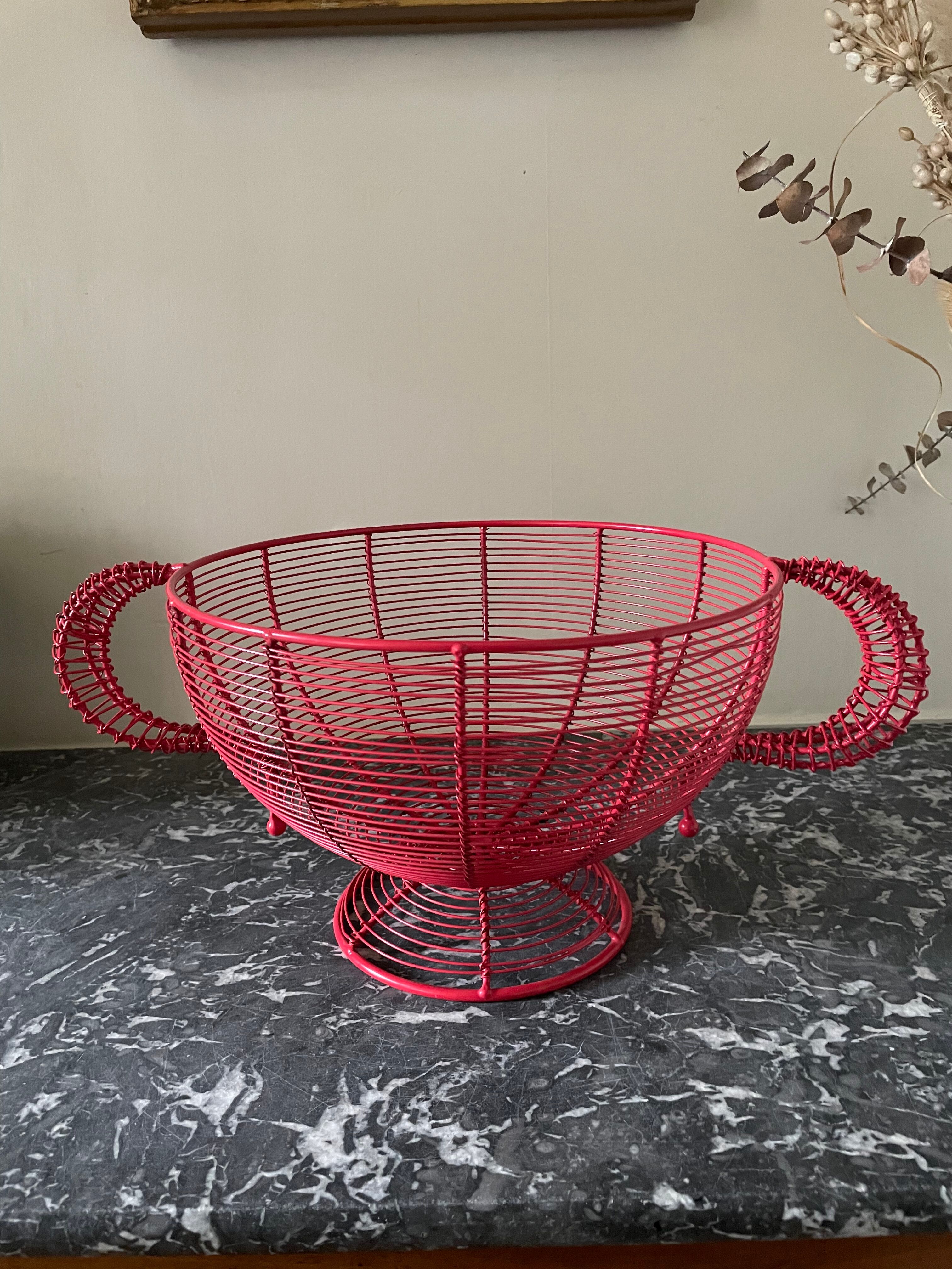 Red wired metal fruit basket